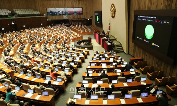 2일 국회에서 열린 제370회국회(임시회) 제1차 본회의에서 일본 정부의 보복적 수출규제 조치 철회 촉구 결의안에 대한 수정안이 재적 297인 중 재석 228인, 찬성 228인으로 가결되고 있다.